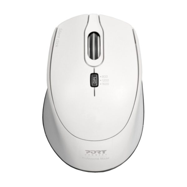 Port Connect Silent 1600DPI 3 Button Wireless Mouse - White